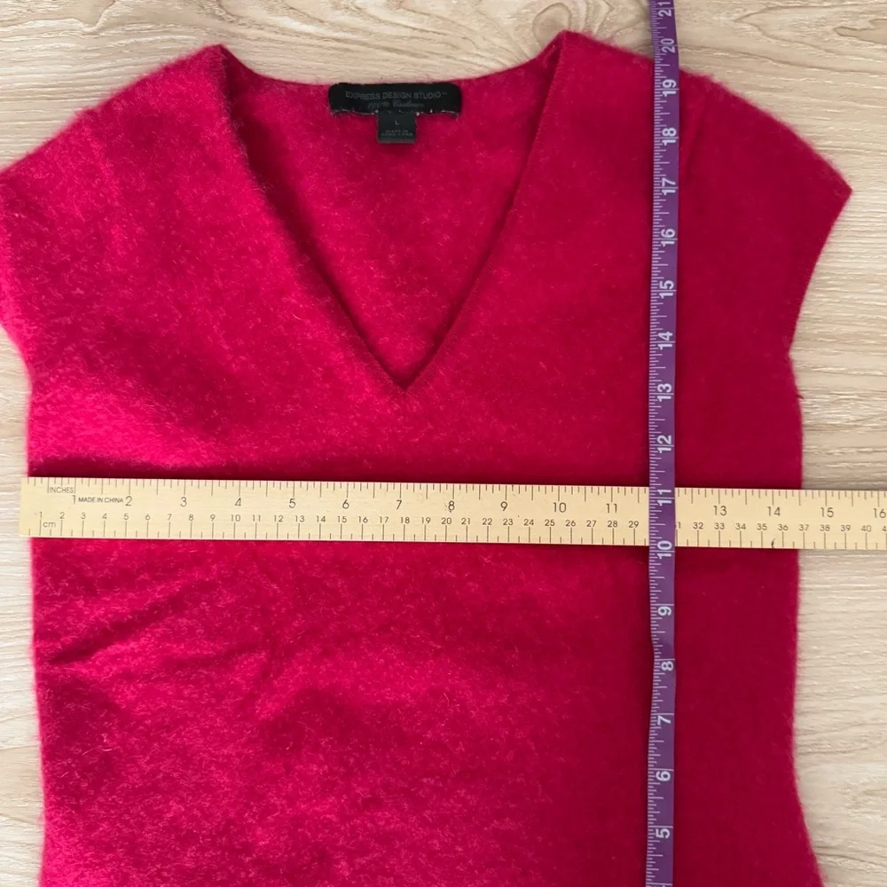 Express Large Y2K Cashmere V Neck Short‎ Sleeve Top Pink Preppy Office